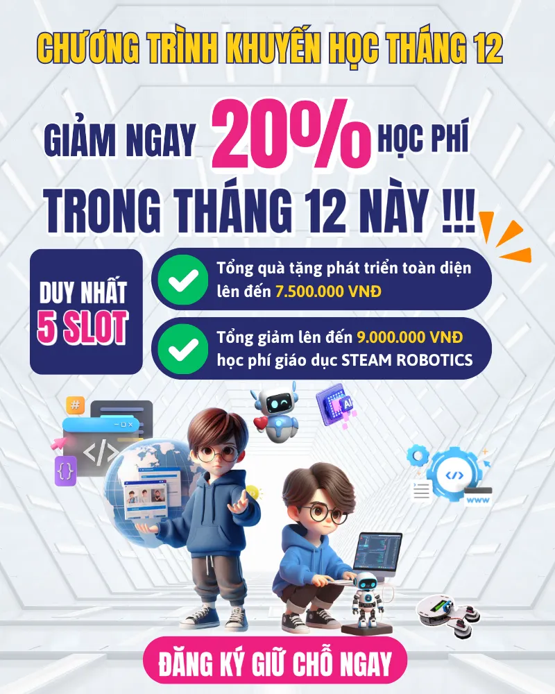 Popup giảm 20% học phí tháng 12