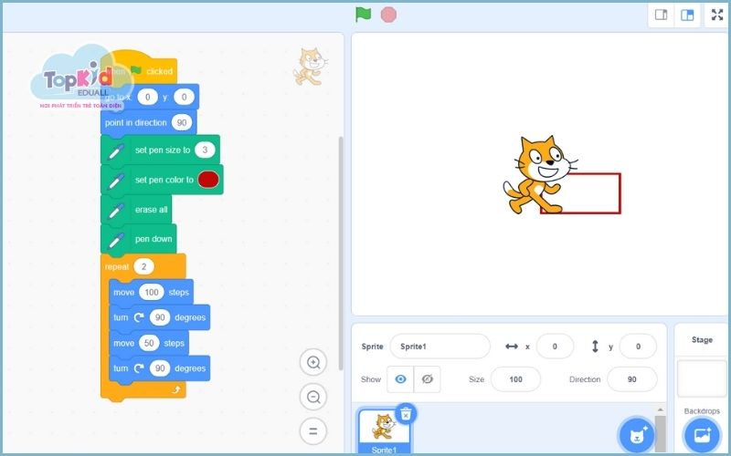 Vẽ hình chữ nhật trong Scratch bằng vòng lặp