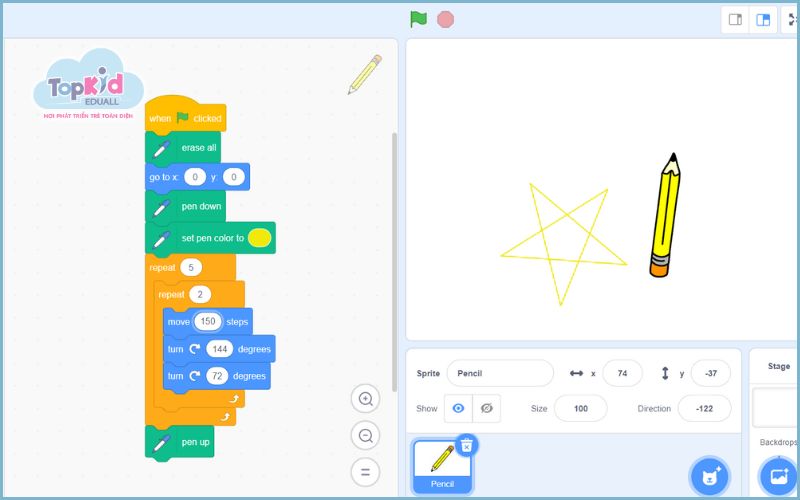 Bài tập scratch vẽ hình ngôi sao 5 cánh