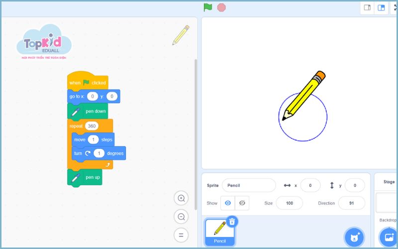 Bài tập scratch vẽ hình tròn đơn giản