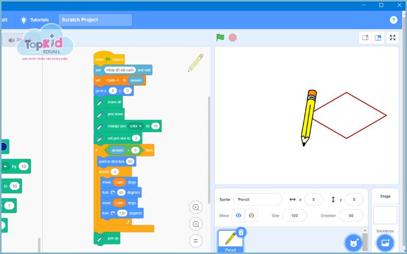 Cách 3: Vẽ hình thoi dựa trên input