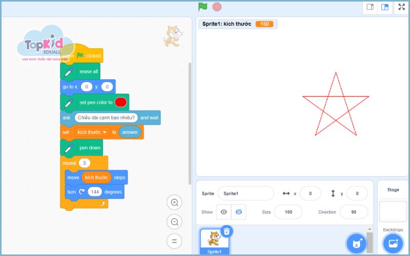 Cách 3: Vẽ ngôi sao với input chiều dài từ bàn phím
