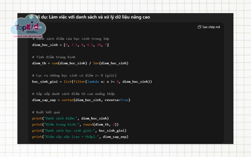 Lệnh làm việc với danh sách và dữ liệu nâng cao
