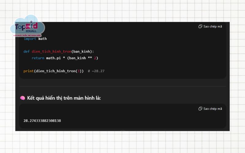 Ví dụ 10 – Hàm sử dụng module math (nâng cao)