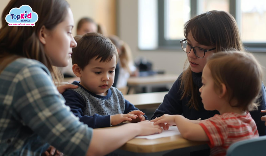 Cha mẹ cùng con thực hành kỹ năng từ chối người lạ.
