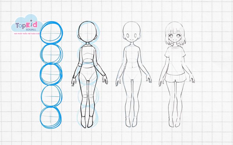 Bước 4 – Vẽ thân người và tay chân