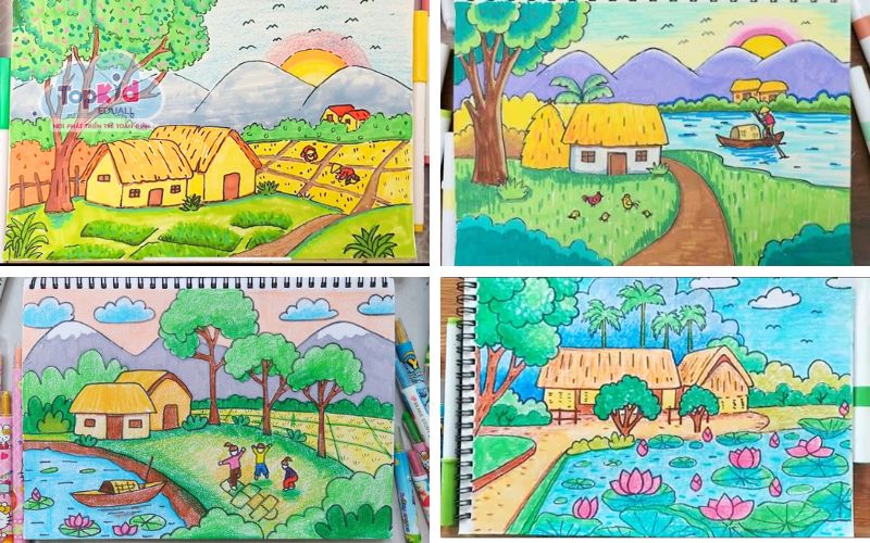 Mẫu tranh vẽ thiếu nhi thiên nhiên & Phong cảnh đơn giản (20+ Mẫu)