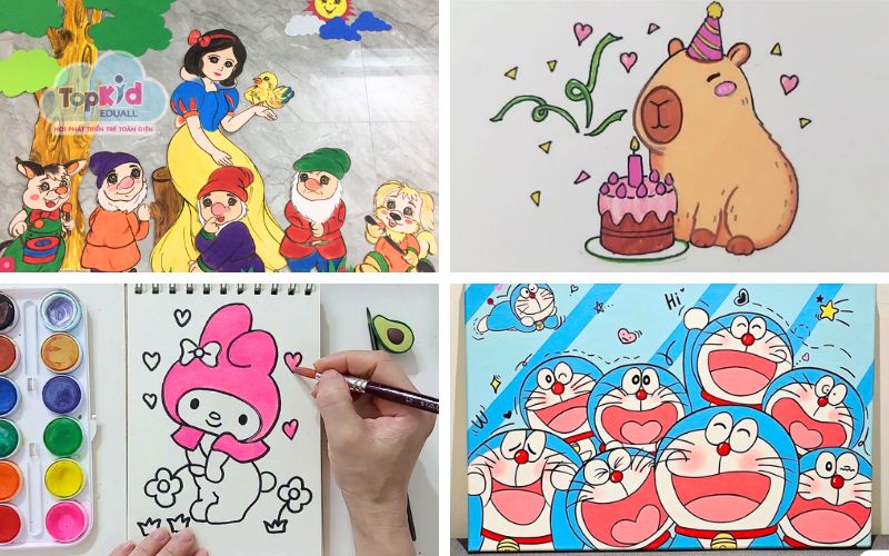 Mẫu tranh vẽ thiếu nhi nhân vật hoạt hình & Bạn bè (15+ Mẫu)