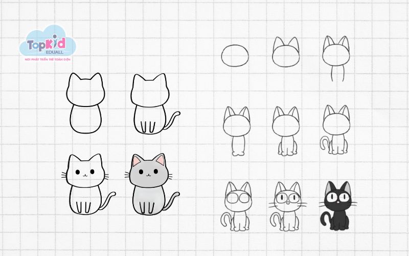 Hướng dẫn vẽ con mèo đơn giản cute
