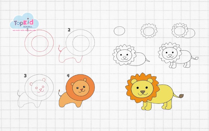 Hướng dẫn vẽ con sư tử đơn giản cute