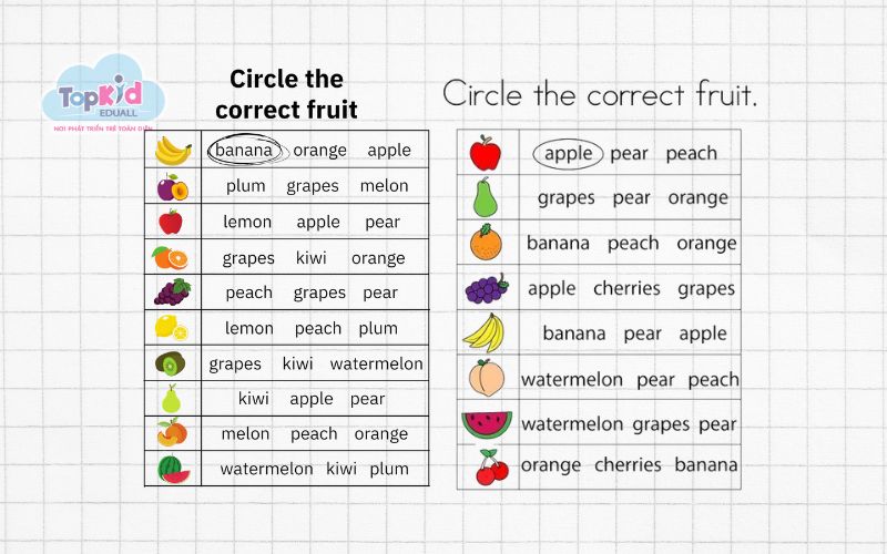 Bài tập từ vựng tiếng Anh lớp 1: Chọn đáp án đúng (Multiple choice)