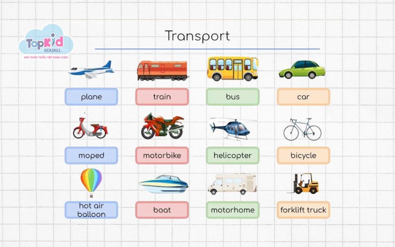 Chủ đề từ vựng tiếng Anh cho trẻ em về phương tiện giao thông